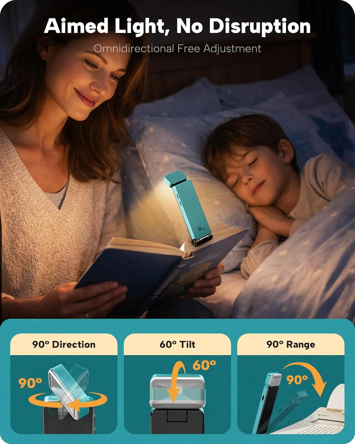 86lux Book Light, Rechargeable Clip-On LED Reading Light for Bed