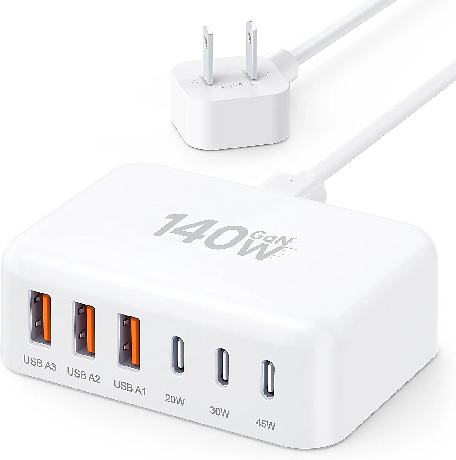 Slim USB Charging Station 30% Faster 140W 6-Port GaN USB C Charger Block