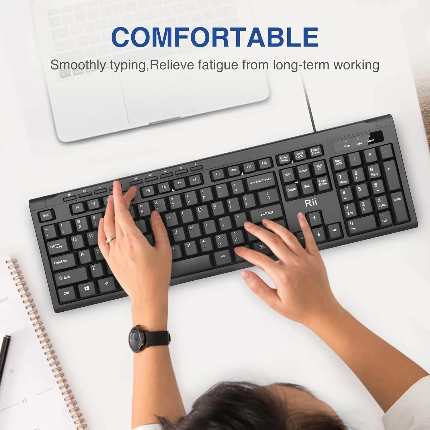 Rii RK907 Ultra-Slim Compact USB Wired Keyboard for MAC and PC-Black(1PCS)
