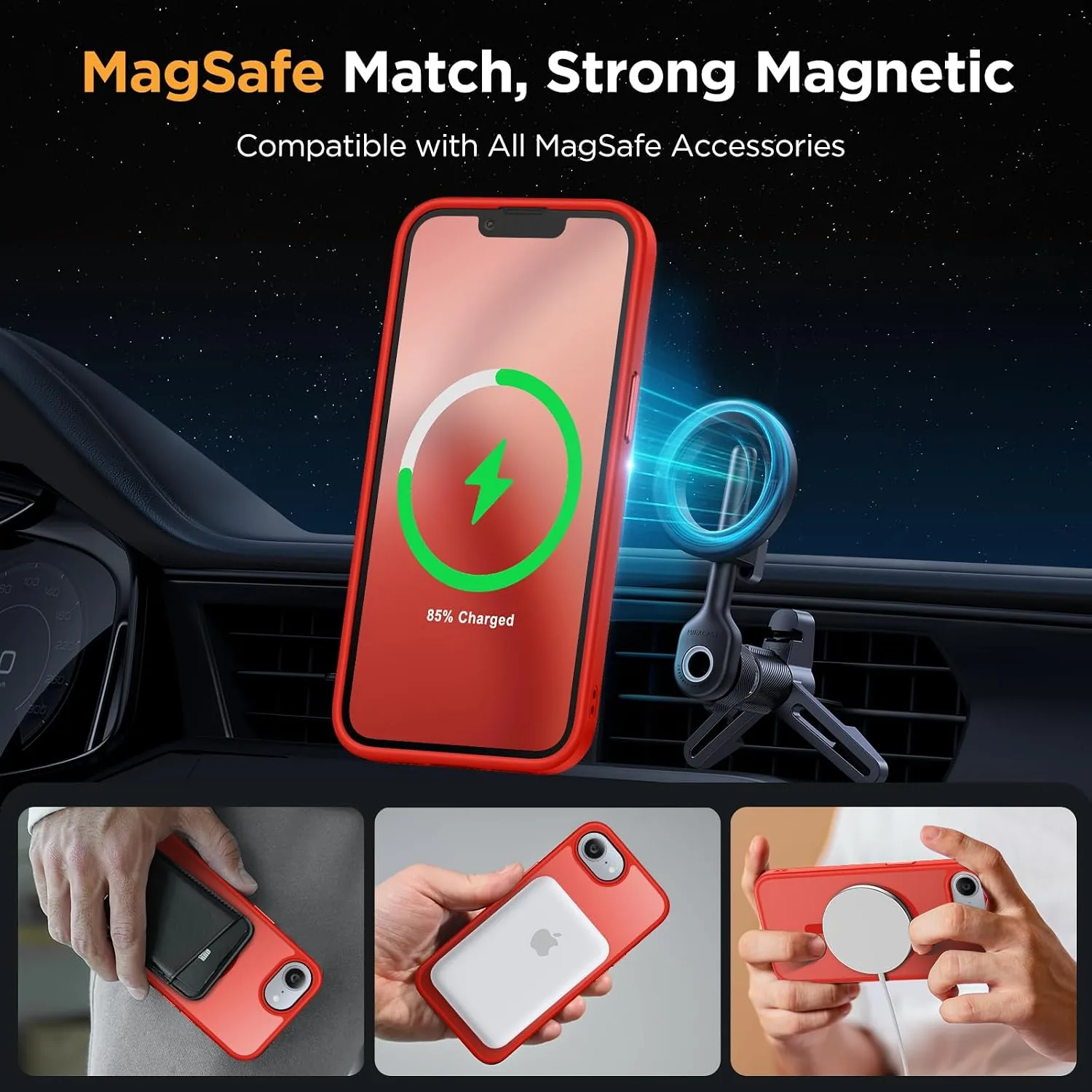 Miracase for iPhone 16e case & iPhone 17e Case for MagSafe [with 2×9H+ Screen Protectors] TOP Military-Grade Protection Shockproof with Velvet Touch for iPhone 16e/17e Phone Case 6.1", Red