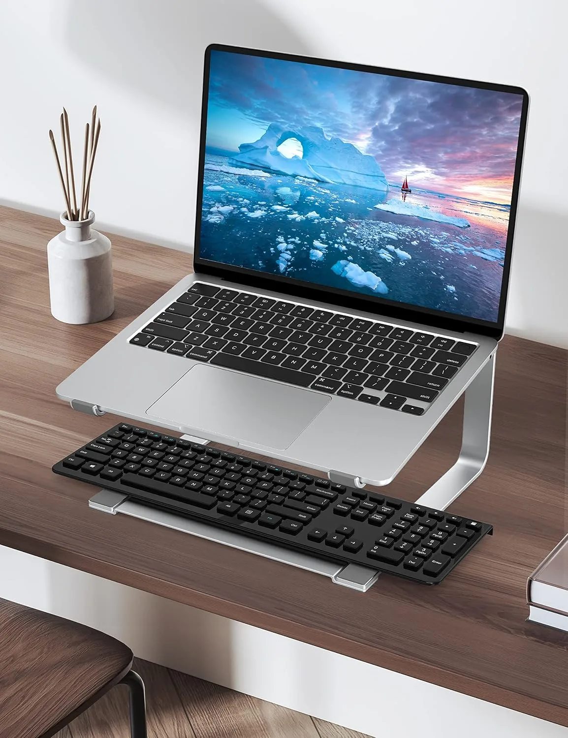 SOUNDANCE Laptop Stand for Desk, Metal Riser, Fits 12-17.3 Inch, Silver