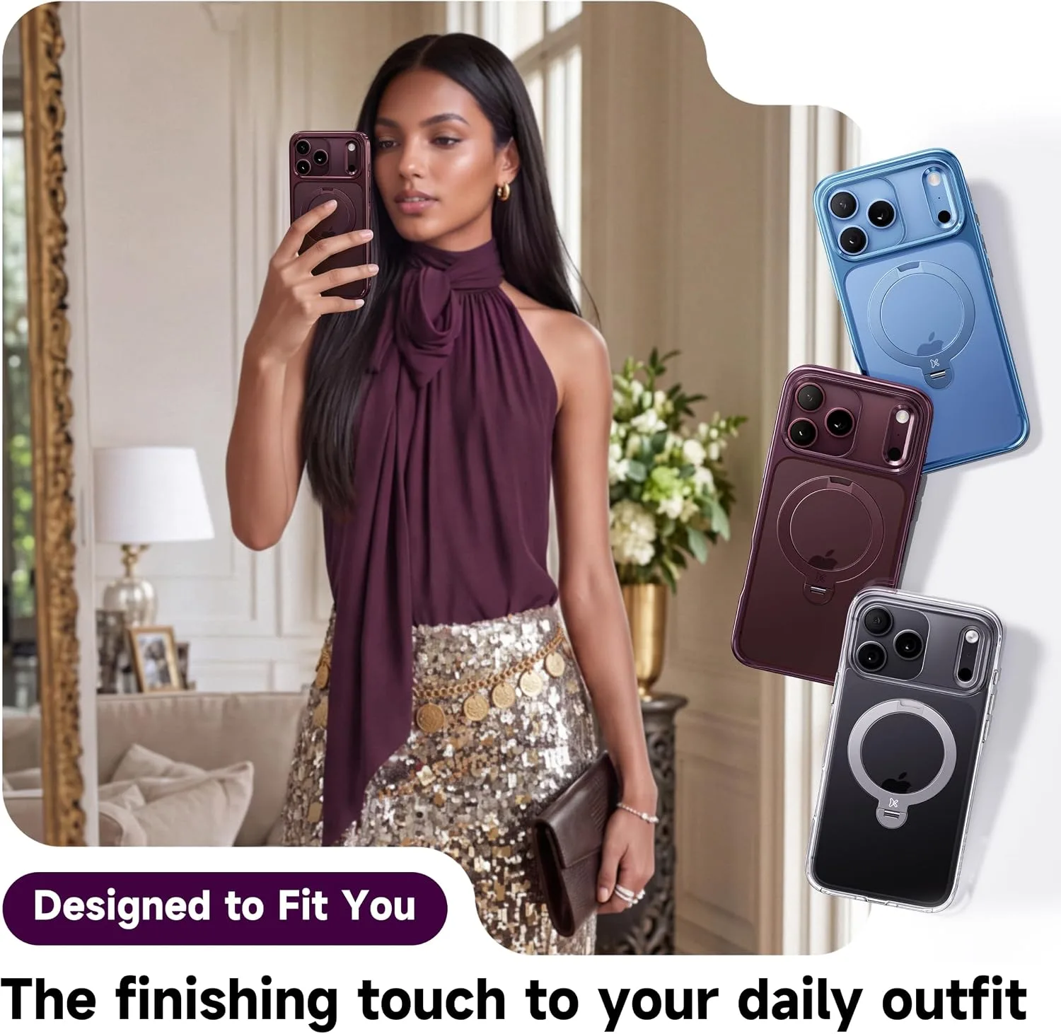 CASEKOO Glossy Burgundy for iPhone 18 Pro Max Case, 360 Spin Magnetic Stand