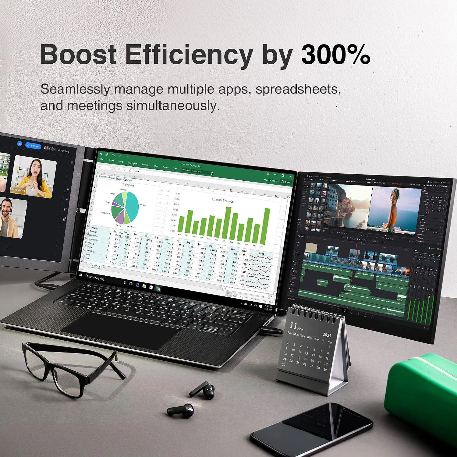 Trio 3 Pro 14.1" 1400p Mobile Pixels Portable Laptop Monitor(2026 Version)