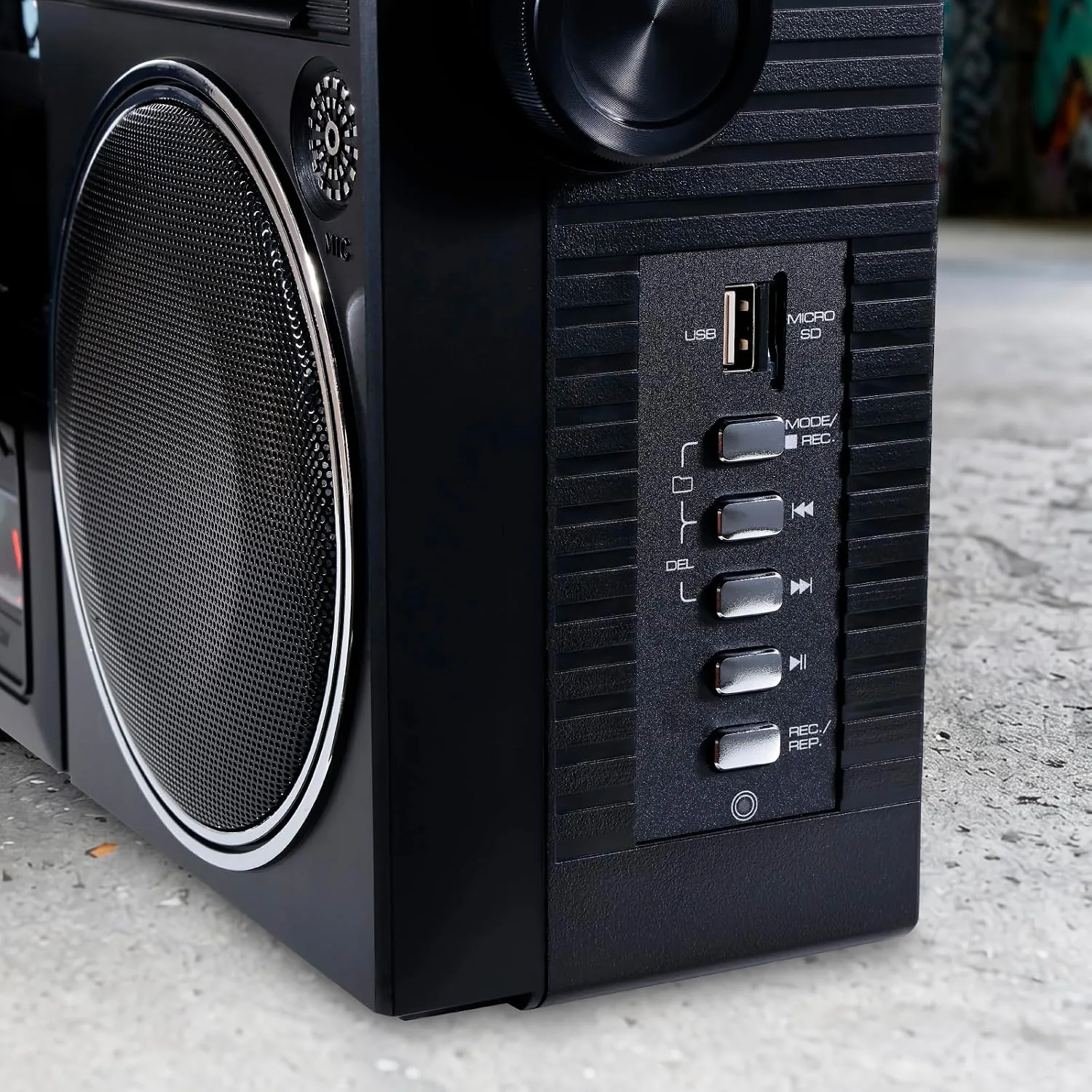 aiwa Portable Retro Boombox BackTrack Jr, Vintage Bluetooth Speaker with Cassette Player, Bluetooth, FM/AM Radio, USB & AUX for Home, Outdoor, and Travel Listening (Black)
