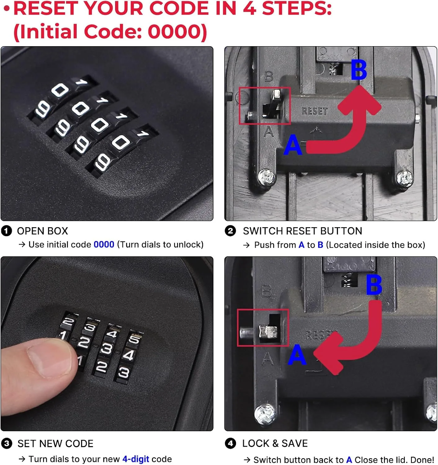 Magnetic Key Holder Under Car,Hide a Key Outside with Combination Lock box,Resettable Safe Security Code Lockbox with 5 Strong Magnets,Anti-drop Magnetic Box for Under Car,Indoor,Outdoor (Red)