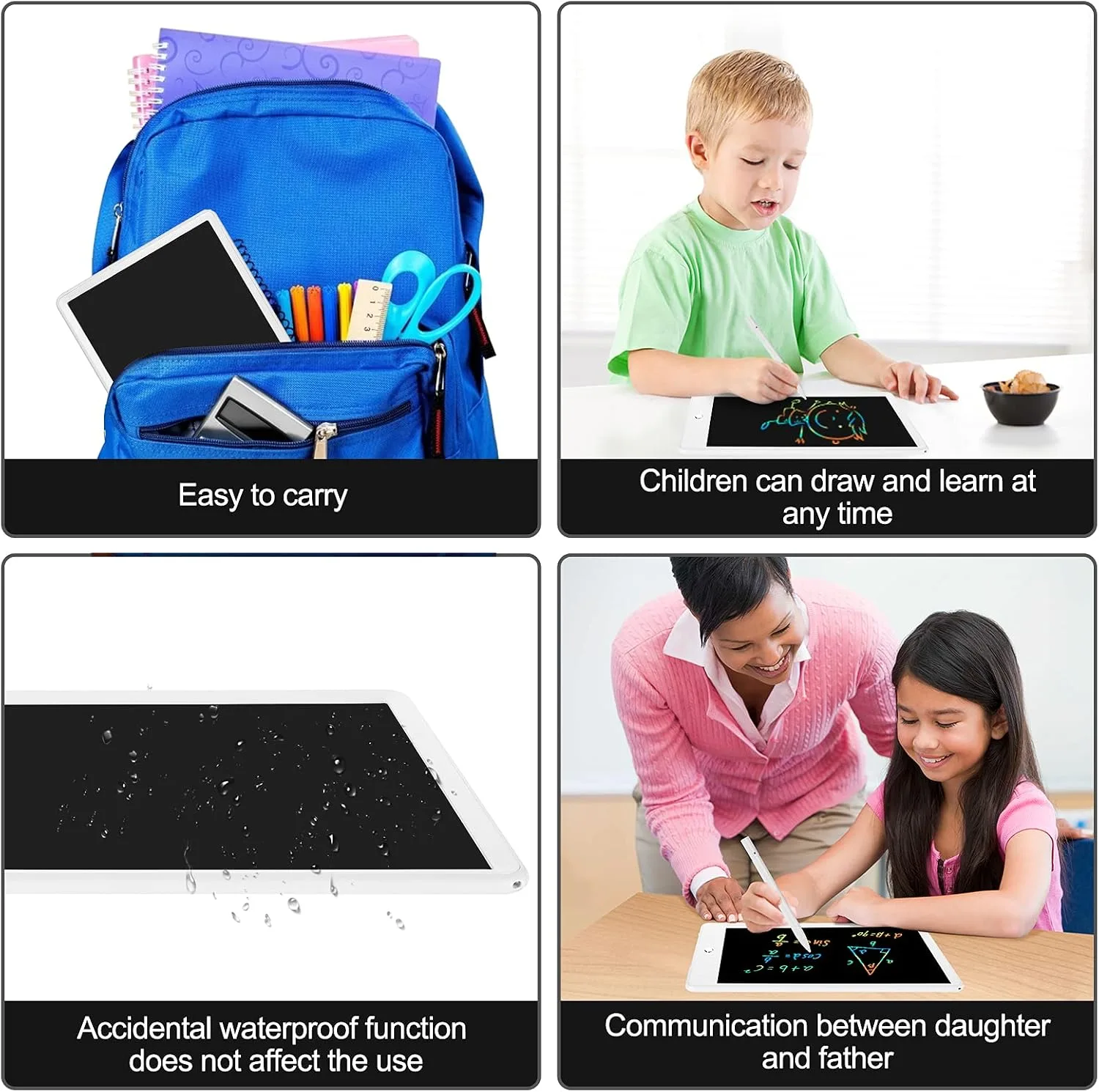 LCD Writing Tablet with Bag for Kids, 10 Colorful Screen Drawing Board Doodle Pad Learning Educational Toy - Gift for 3-6 Years Old Boy Girl (White)