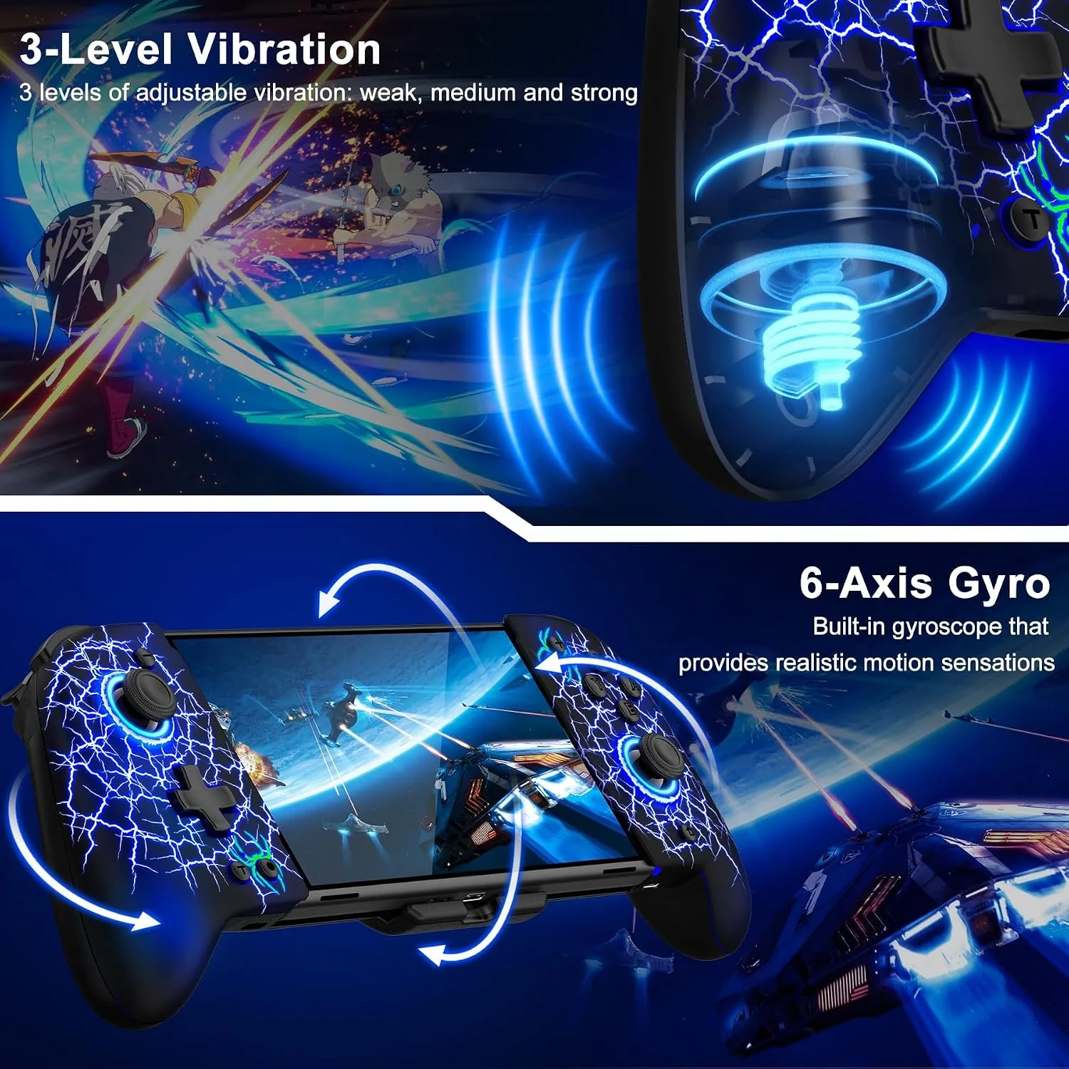 Gammeefy Switch Controller – Hall Effect Joysticks & Enhanced Grip – One Piece Switch Joypad Replacement Switch Pro Controller with 8-Color RGB Lighting, Turbo, Macros - Spider Web, 6.2"/7"