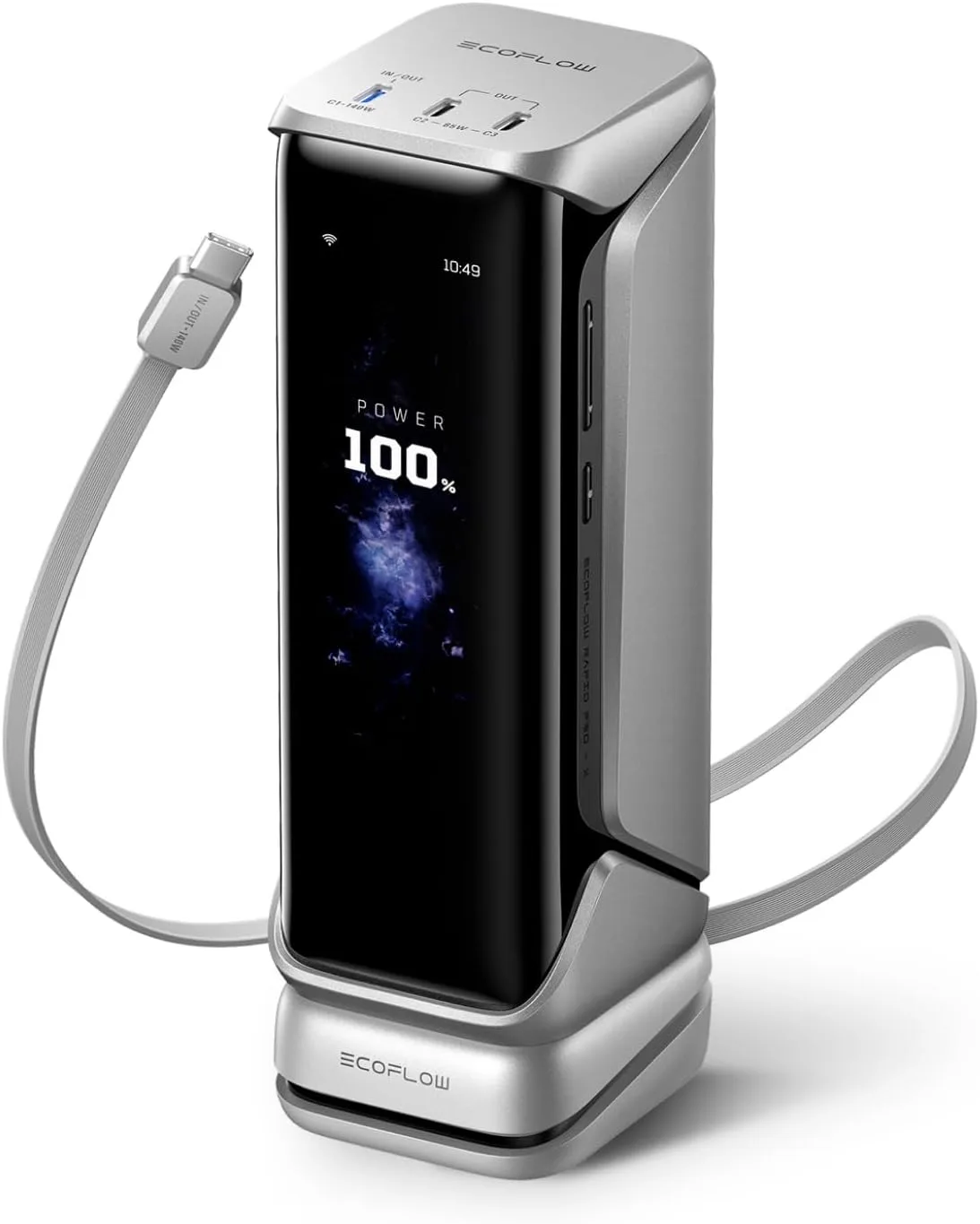 EF ECOFLOW Rapid Pro X Power Bank, 27650mAh 4-Part with 300W Output, Portable Charger with 140W Built-in Cable, for MacBook, iPhone, Laptops, and More