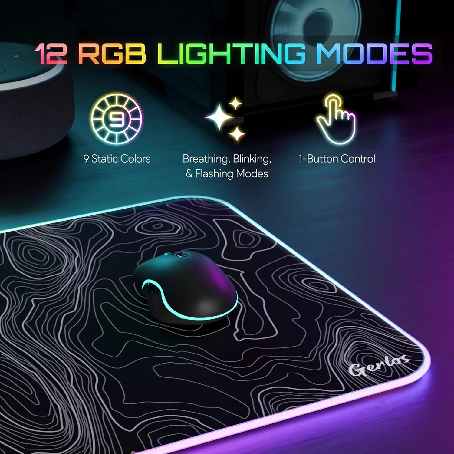 Gerlos RGB Gaming Mouse Pad, Large LED Mouse Pad for Gamer, 31.5" x 11.8"