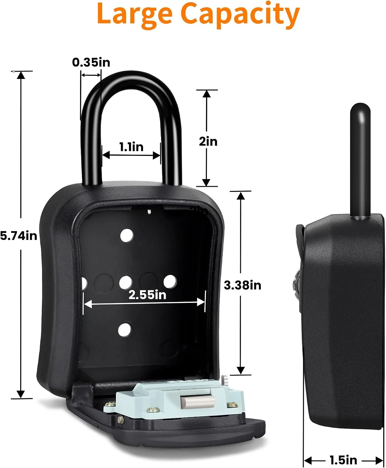 Portable Key Lock Box,Key Holder Safe Security Lock Box for Indoor, Outdoor, Garage, Garden, Store (1, Black)