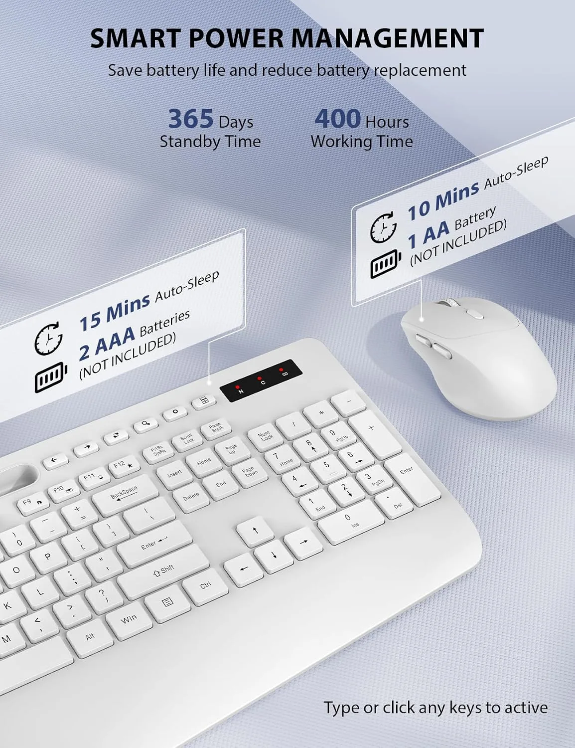 Wireless Keyboard and Mouse Combo - Full-Sized, Ergonomic Wrist Rest