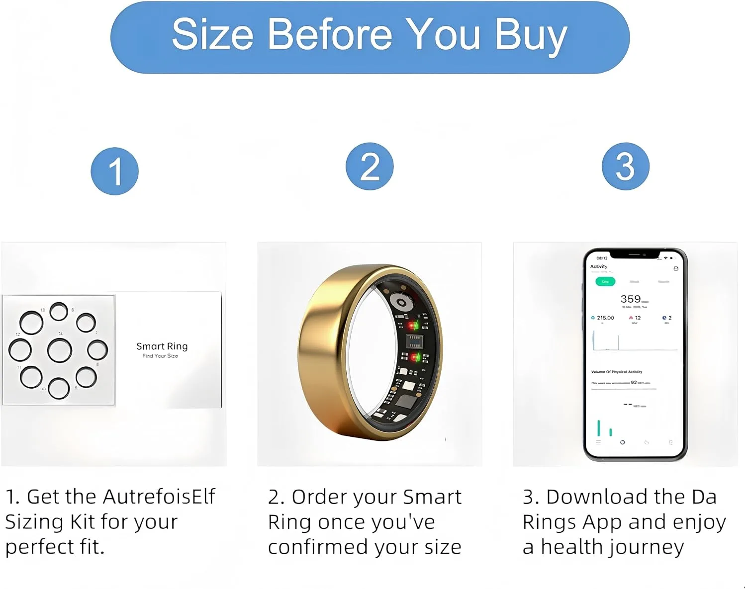 Smart Ring Health Tracker for Women Men, Fitness Ring Gen3 Gold,10