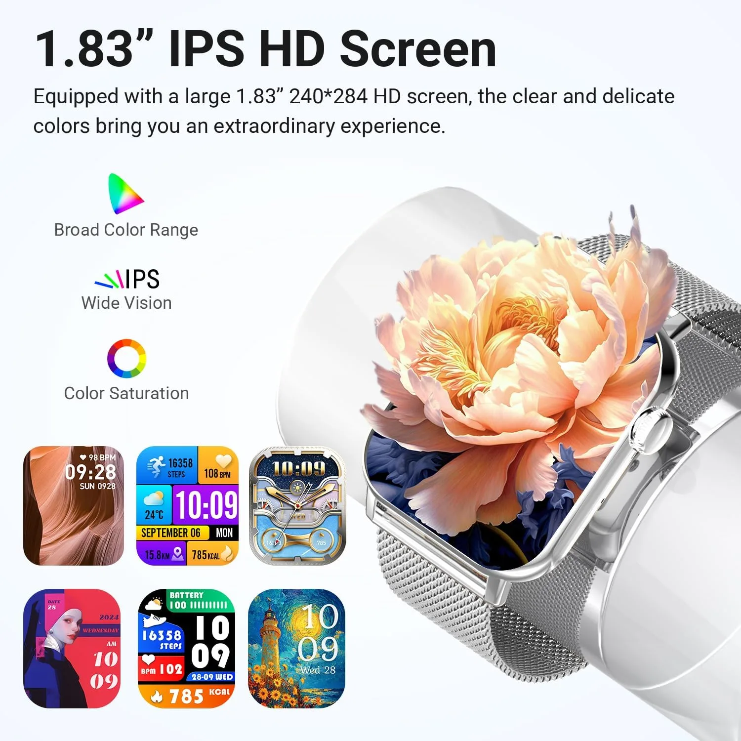 Trendia Smart Watch for Women, 1.83''HD with Bluetooth Answer/Make Calls, 3 Bands, Fitness Tracker Heart Rate Sleep Monitor, 120+ Sport Modes, IP68 Waterproof, 7 Day Battery, Smartwatch (Silver)