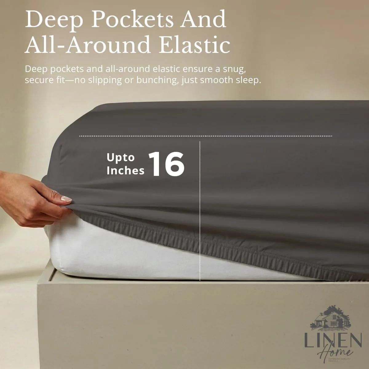 Linen Home 100% Cotton Percale King Sheets, 4Pc Cooling Set Smoky Charcoal