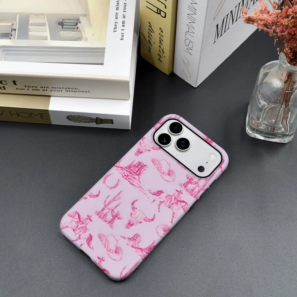 Case Compatible with iPhone 18 Pro Max/iPhone 17 Pro Max,Fall Prevention Hybrid 2-Layer Hard Shell Phone Cover for Girls Boys,Pink Hat Horse Western Cowboy