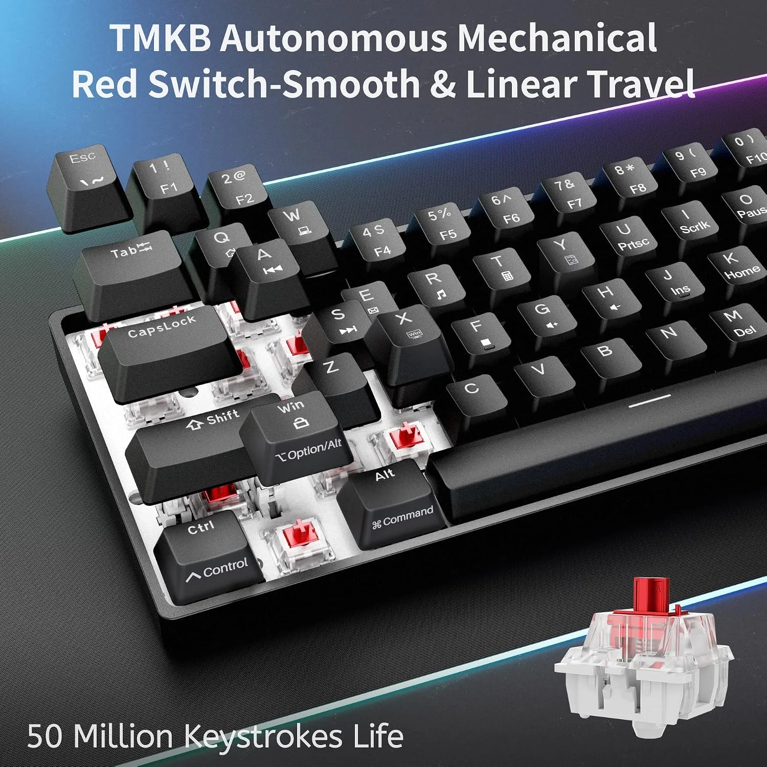 DIERYA 60% Mechanical Keyboard, DK61se Wired Gaming Keyboard with Red Switches, LED Backlit Ultra-Compact 61 Keys Mini Office Keyboard for Windows Laptop PC Gamer Typist（Black）