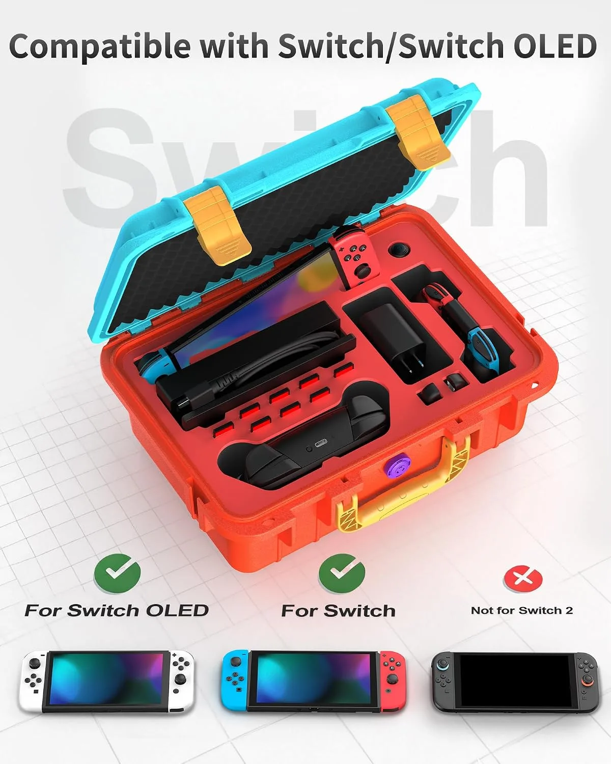 DEVASO Carrying Case for Nintendo Switch/Switch OLED, Professional Deluxe Waterproof Travel Bag Soft Lining Hard Case for Nintendo Switch OLED Model (2021) Console Pro Controller & Accessories