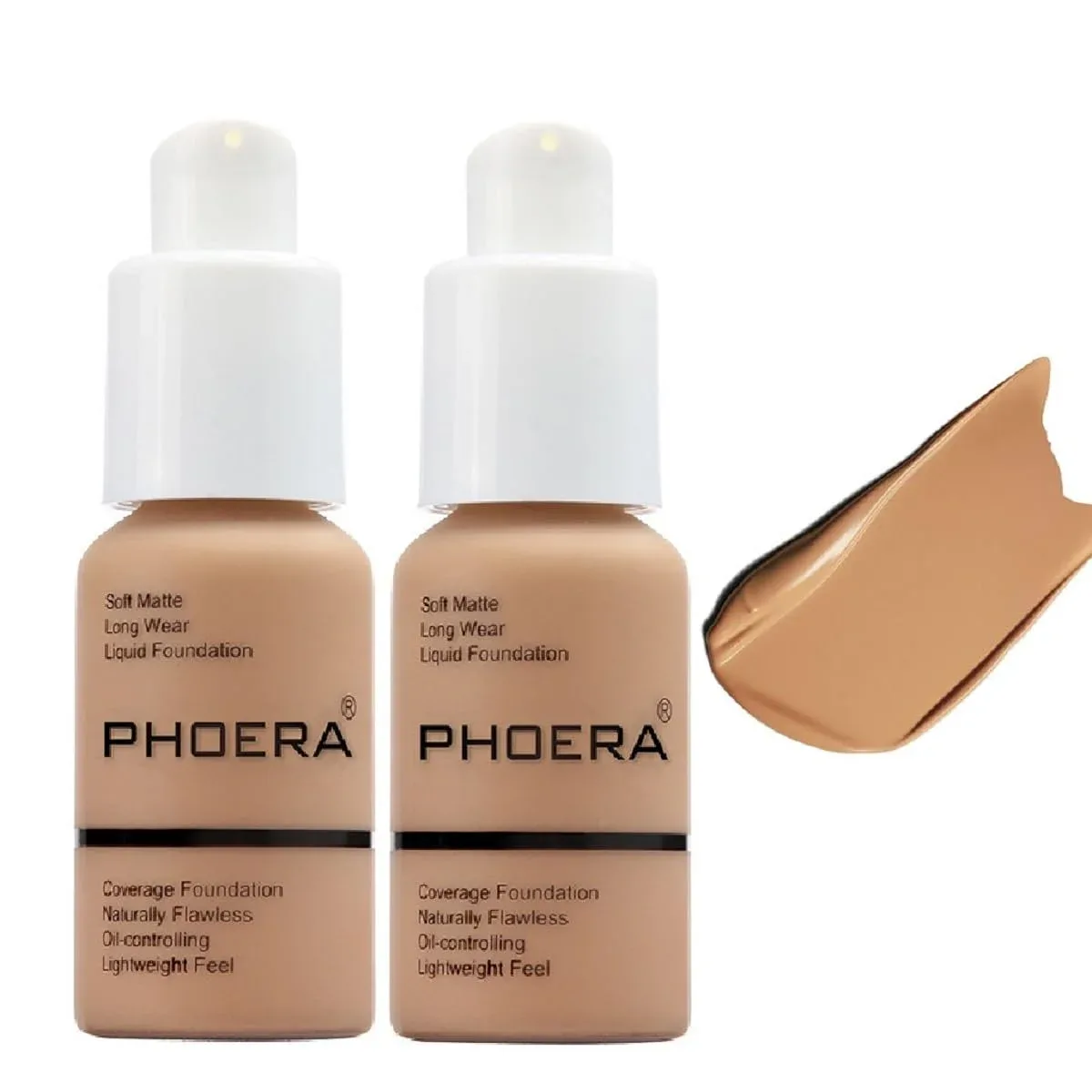 2 Pack PHOERA Foundation, Long-Lasting Waterproof Oil Full Coverage Flawless Soft Matte Liquid Foundation.105 San