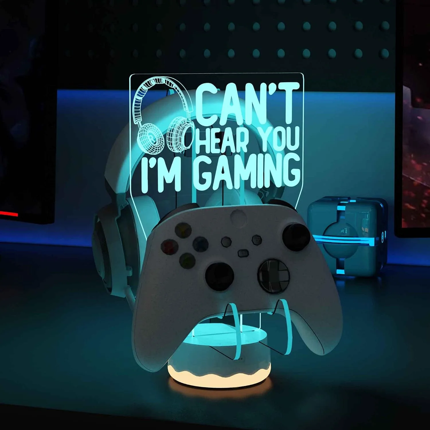 Ammonite Headphone Controller Stand Light up , 16 Colors 3D LED Lights Headset Gamepad Holder, Game Controller Hanger for All Universal Gaming PC Accessories