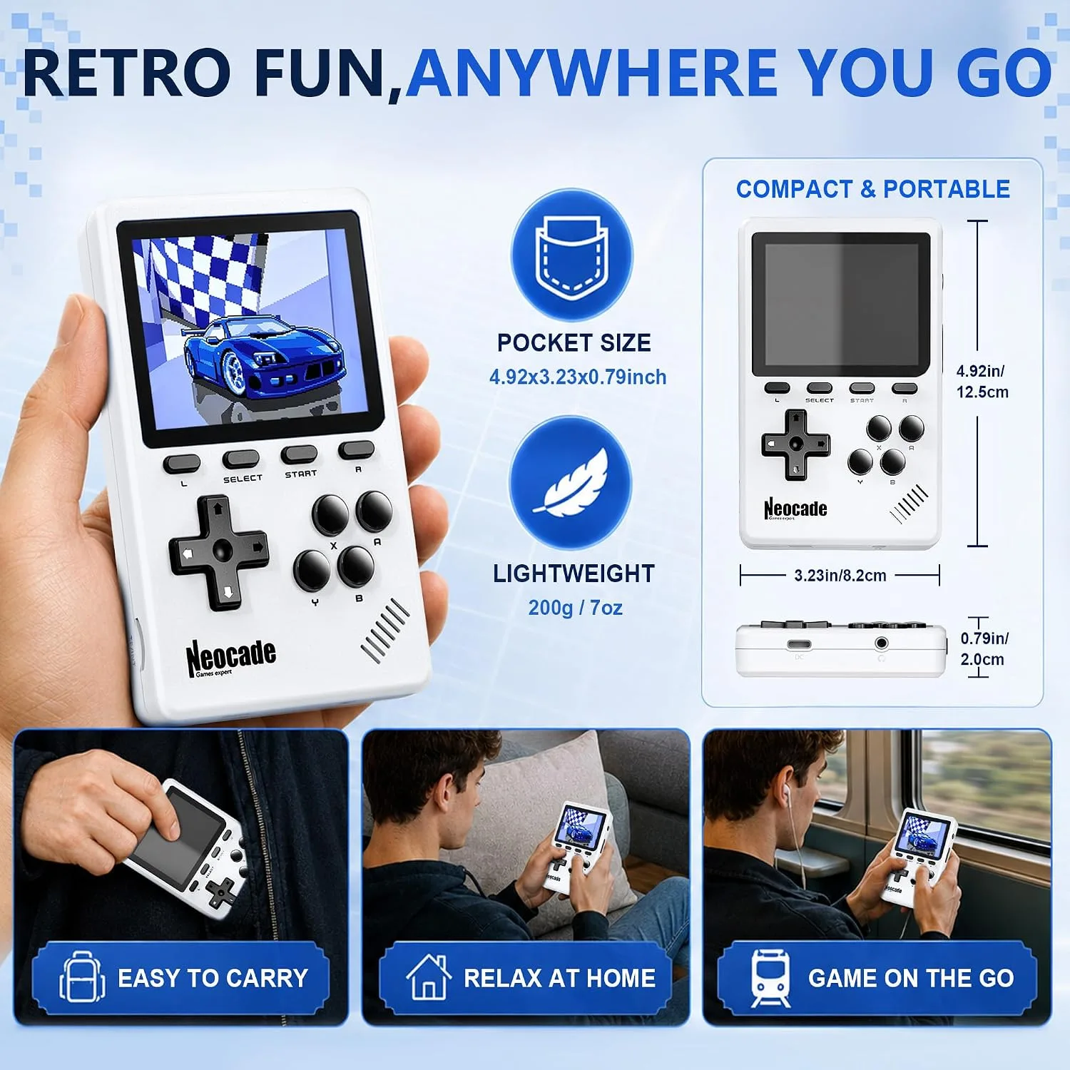 Retro Handheld Game Console for Adults, 3” IPS Screen, 40 Built-in Games