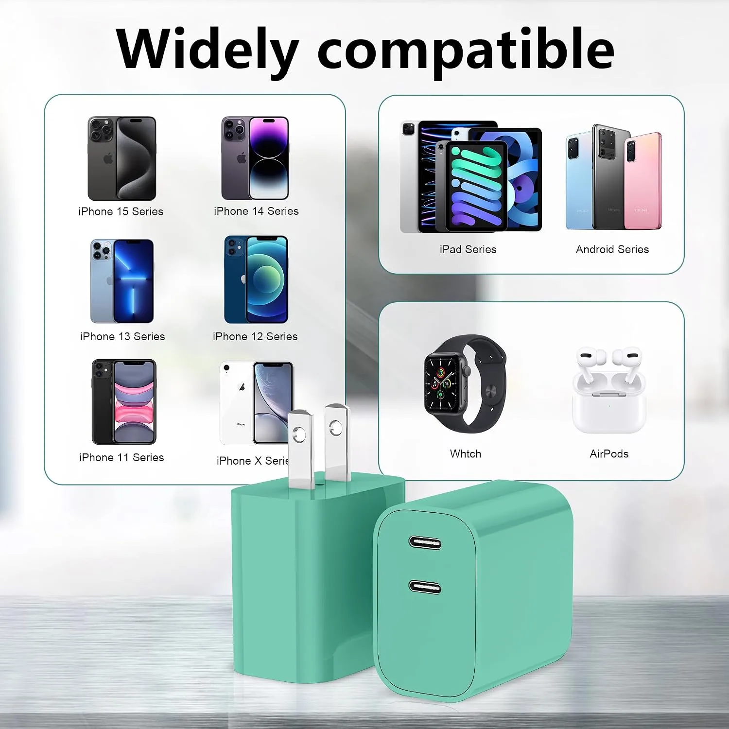 USB C Charger Block 3 Pack, Dual Port 20W Fast Wall Plug(Pine Green)
