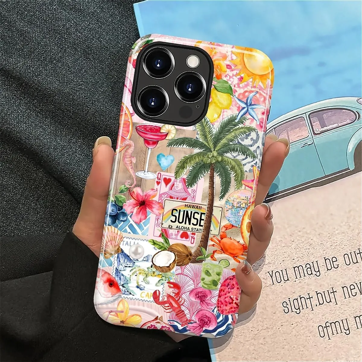 DAIZAG Case for iPhone 13 Pro Max,Mixed 2 Layer Design Shockproof Soft TPU Ddouble Protection Phone Case for iPhone 13 Pro Max-Aesthetic Summer Beach