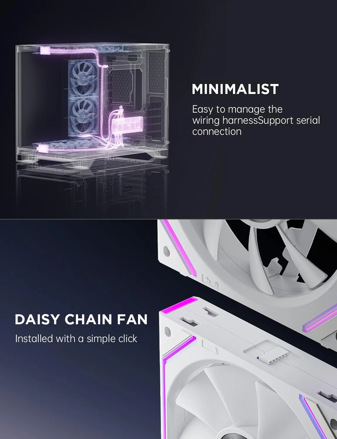 Asiahorse Dawn 120mm Case Fan, ARGB PWM 1850RPM/71CFM Airflow, Forward & Reverse Blade Design, Low Noise, Precision HDB Bearings High Performance UNI PC Fan Modular Daisy Chain