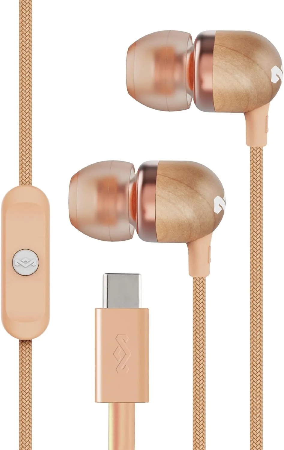 House of Marley Smile Jamaica USB-C Wired Earbuds with Microphone, in-Ear Headphones, 9.2mm Driver, Tangle-Resistant Cable, Plug-and-Play Earphones for Smartphones, Tablets & Laptops (Copper)