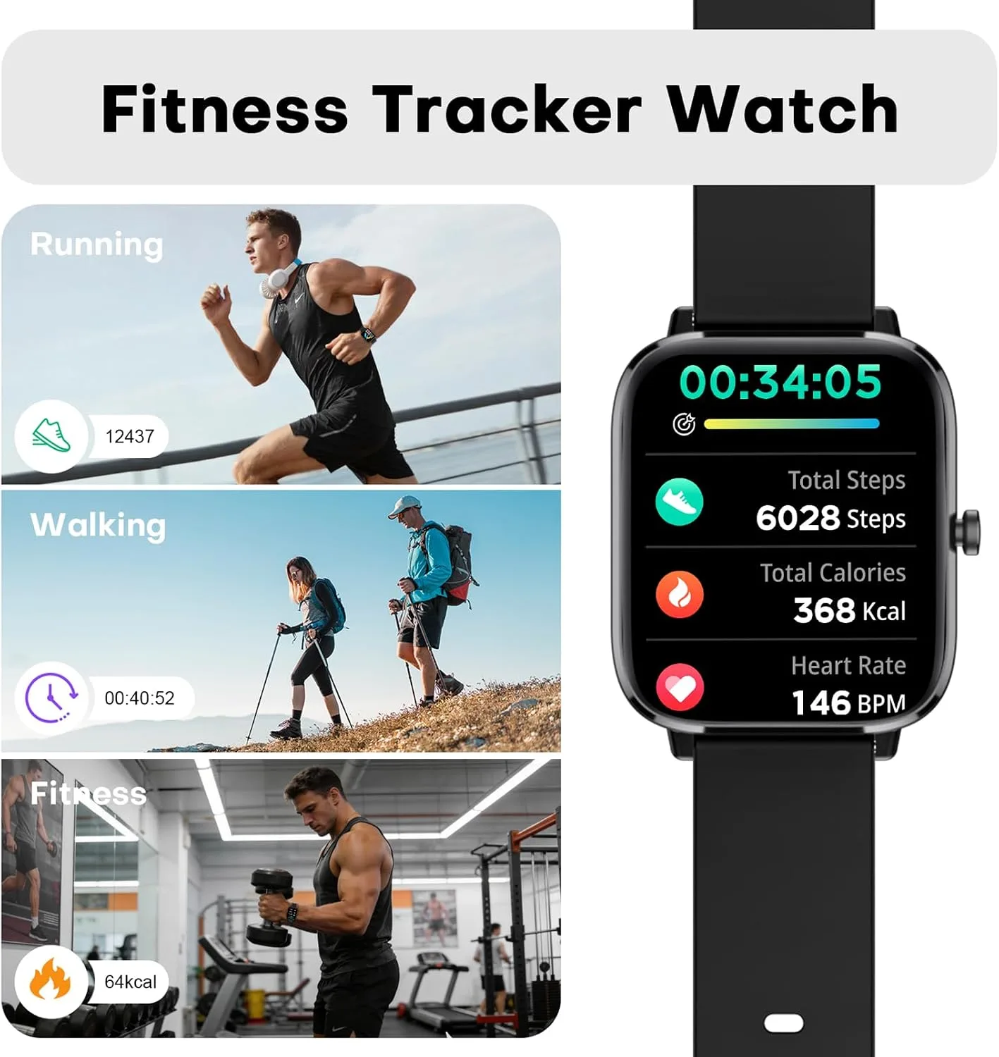 Choiknbo Smart Watch for Men - Bluetooth Call, Fitness Tracker, Heart Rate & Sleep Monitor, 1.83" HD Touch Screen Smartwatch, IP68 Waterproof - for Android & iPhone, Black