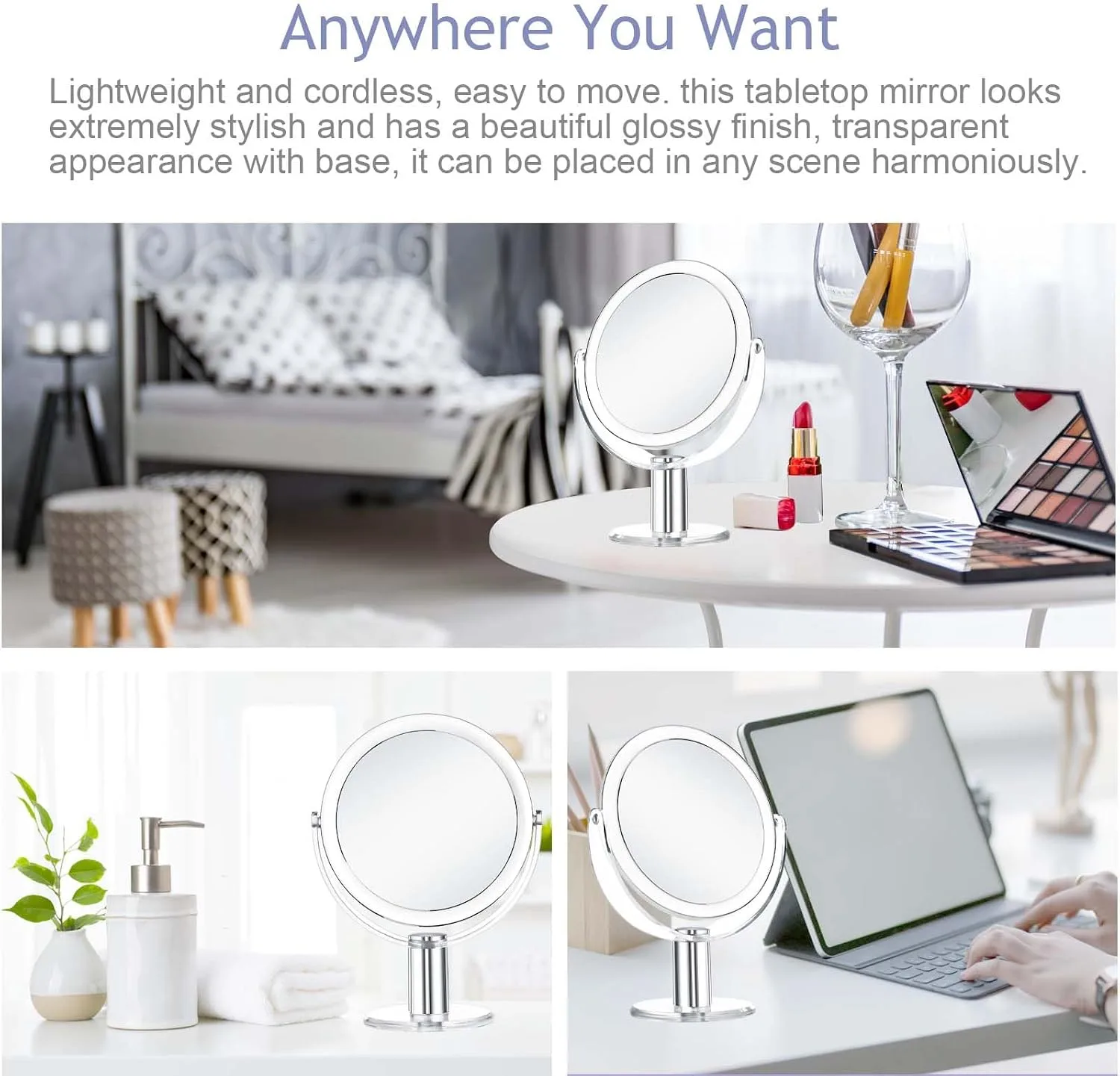 CLSEVXY Vanity Mirror Makeup Mirror with Stand, 1X/15X Magnification Double Sided 360 Degree Swivel Magnifying Mirror, 7.4 Inch