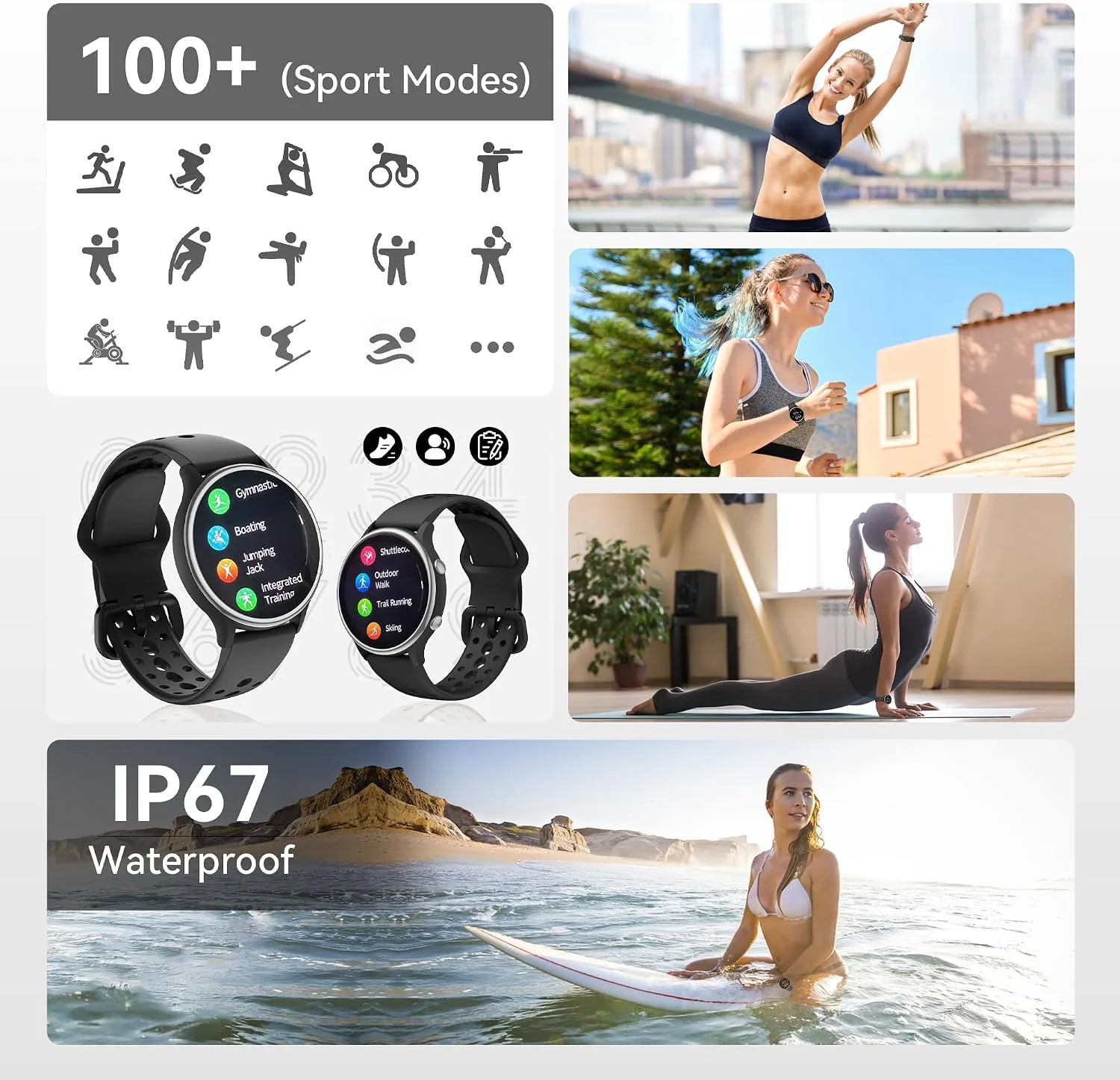 ICOMTOFIT Smart Watches for Women, Fitness Tracker with Heart Rate & SpO2 Monitor, IP67 Waterproof Activity Tracker for Men & Women, Smart Watch for iPhone & Android