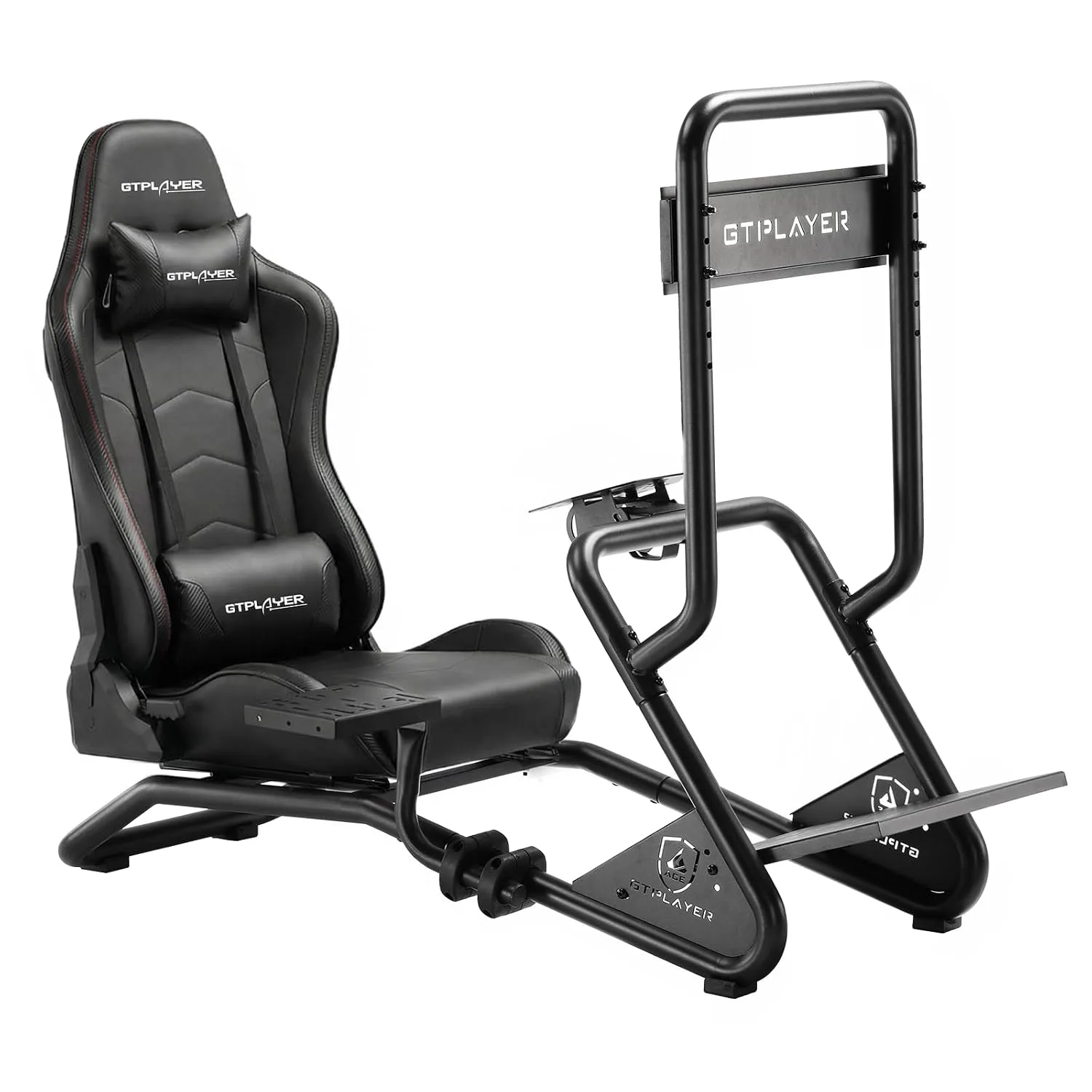 GTPLAYER Racing Simulator Cockpit with Monitor Stand and Seat and Bluetooth Speakers, Racing Style Reclining Seat and Ultra-Sturdy Alloy Steel Frame Racing Wheel Pedals NOT Included, Black