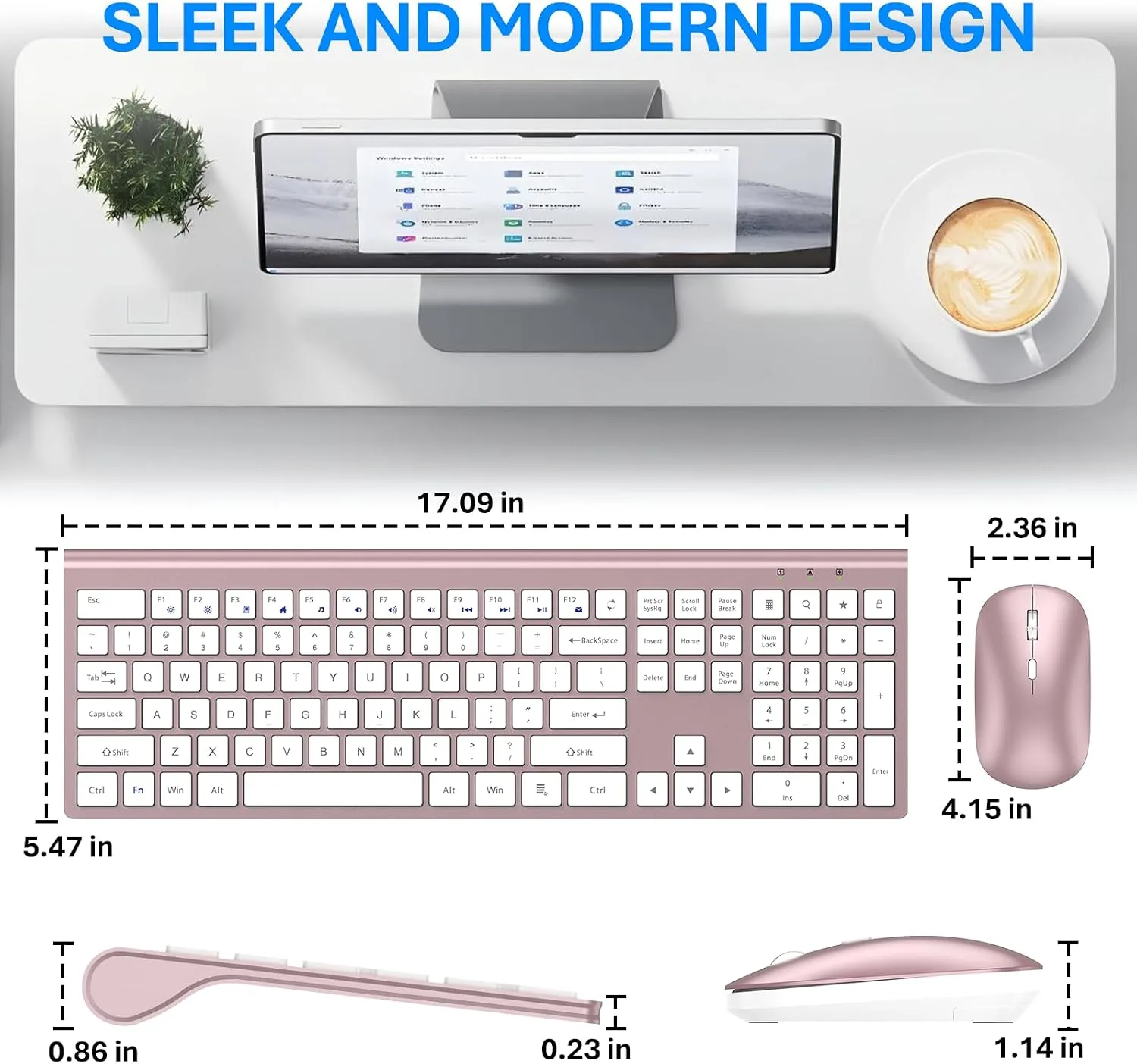 Wireless Keyboard and Mouse Combo, Ultra Slim Full Size Silent Keyboard