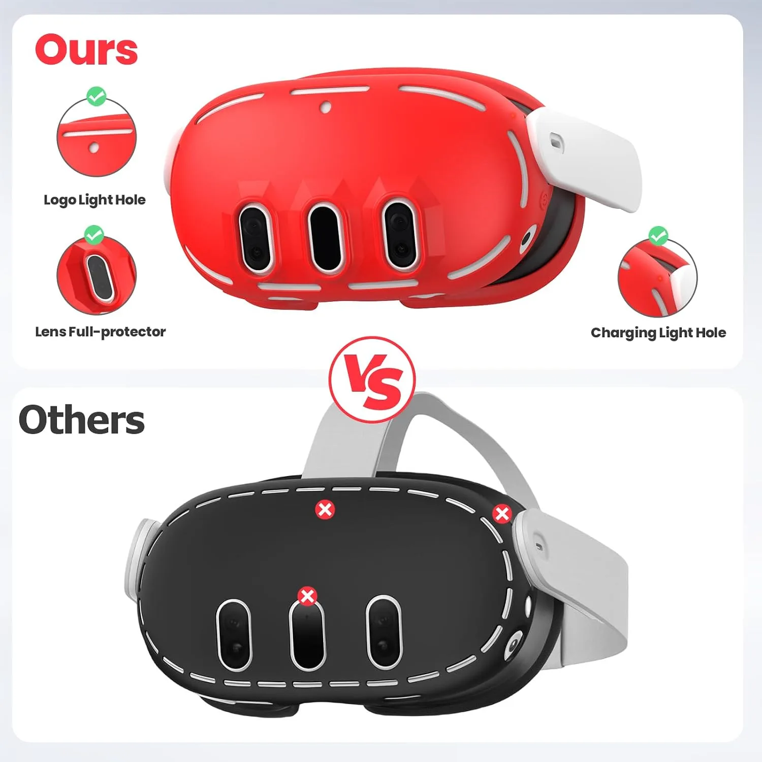 Silicone Cover Compatible with Meta/Oculus Quest 3 Accessories, VR Silicone Face Cover, VR Shell Cover,Touch Controller Grip Case,Camera Lens Protector Set (Red)