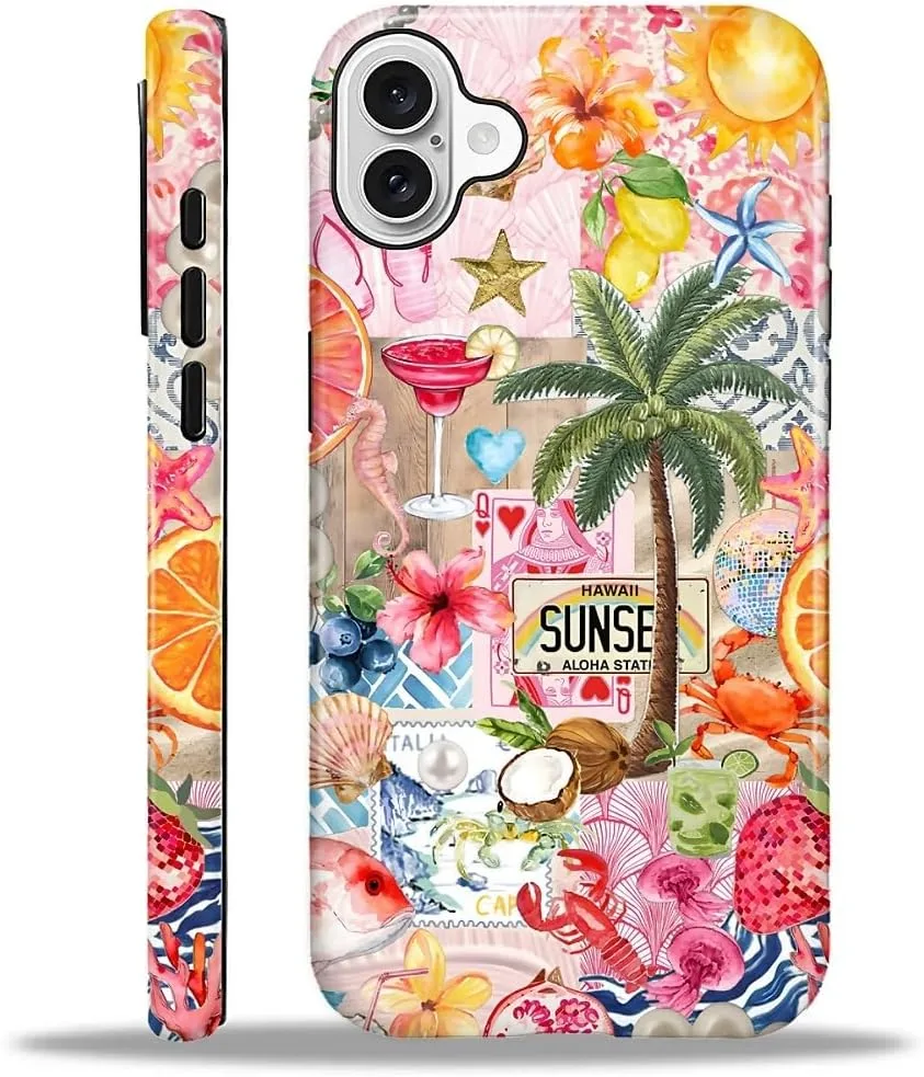DAIZAG Case for iPhone 16,Mixed 2 Layer Design Shockproof Soft TPU Ddouble Protection Phone Case for iPhone 16-Aesthetic Summer Beach