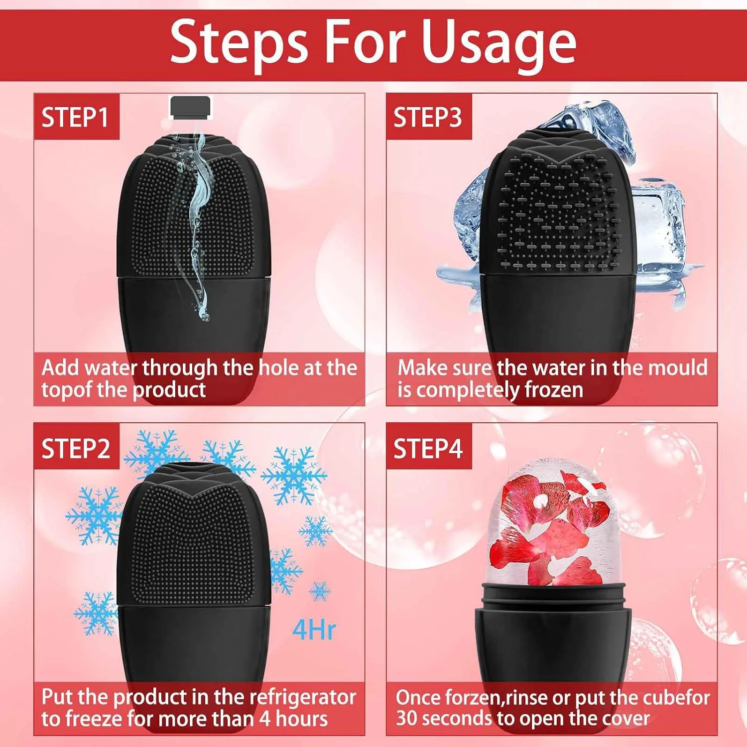 XHJRI Ice Face Roller Massager,Ice Cube Roller for Face, Eyes and Neck Naturally Conditioning and Skin Care,De-Puff Eye Bags,Reduce Migraine Pain,Reusable Massage Silicone Ice Mold (New Black)