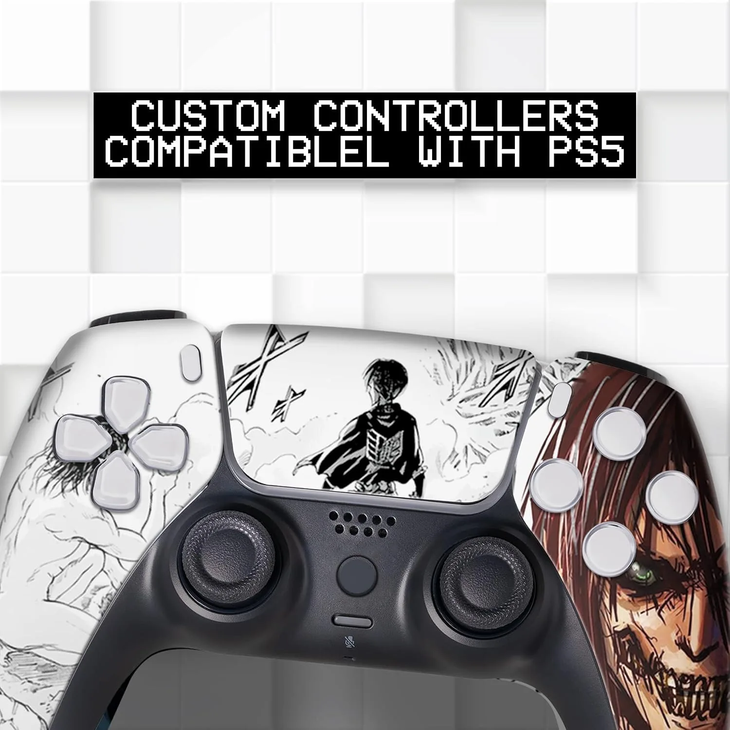 Attackk on Tittan Custom PS-5 Controller Wireless compatible with Play-Station 5 Console by BCB Controllers | Proudly Customized in USA with Permanent HYDRO-DIP Printing (NOT JUST A SKIN) (MODDED).