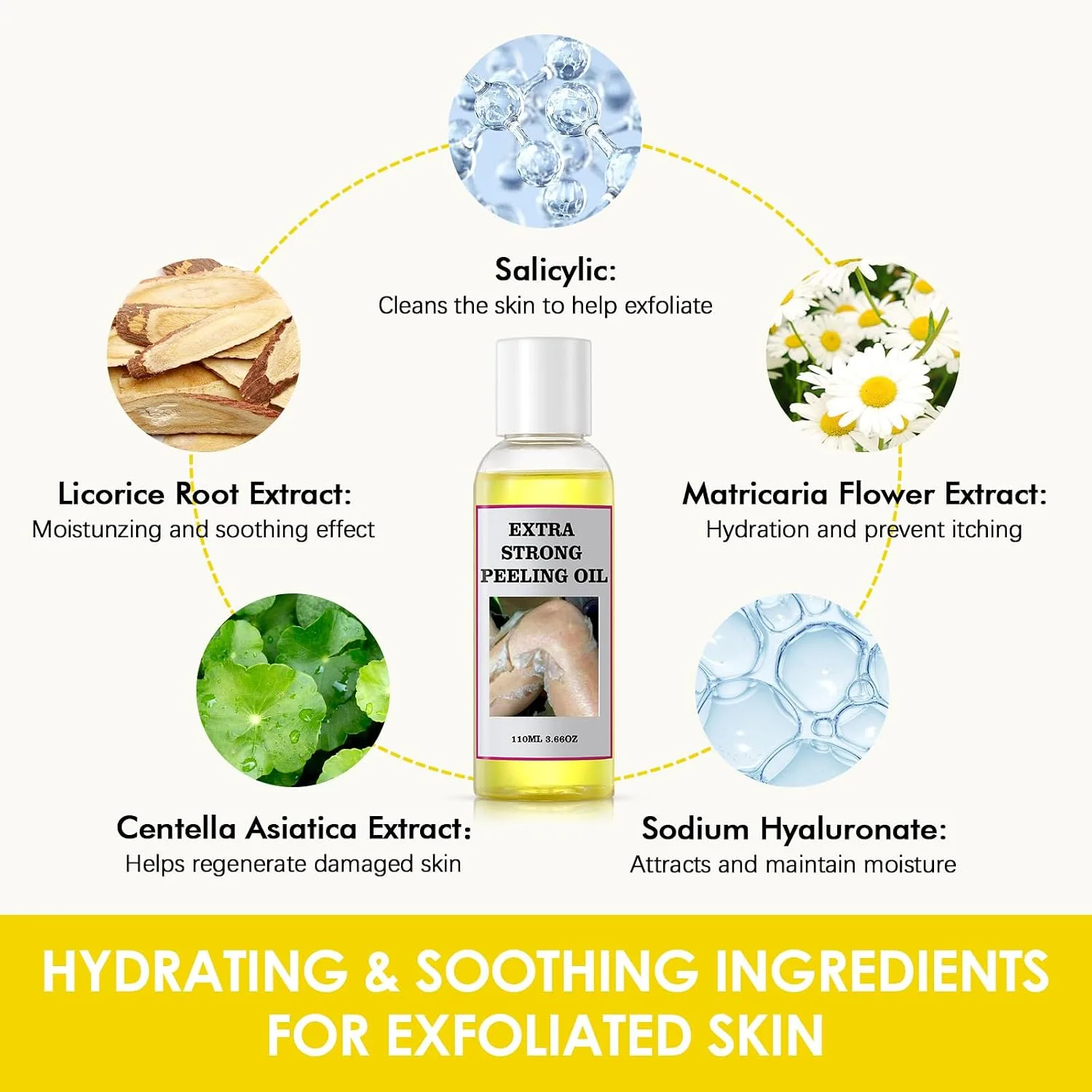 Yellow Peeling Oil for Dark Skin Strong Peel Oil Extra Strength Exfoliating Chemical Exfoliant Peels Solution at Home Body Peeling for Exfoliate Body Hand Foot Knuckle All Skin Type 3.66 OZ