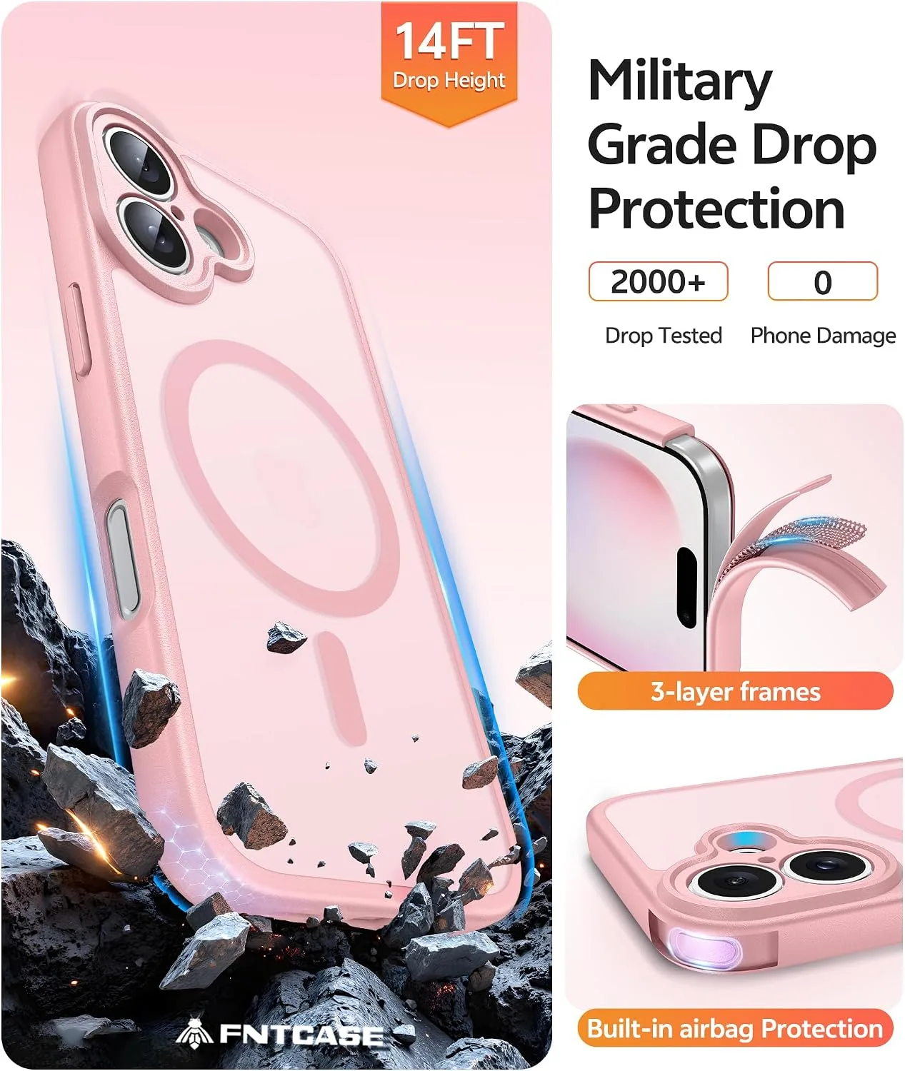 FNTCASE for iPhone 16 Plus Case, Fit for Magsafe, Light Pink