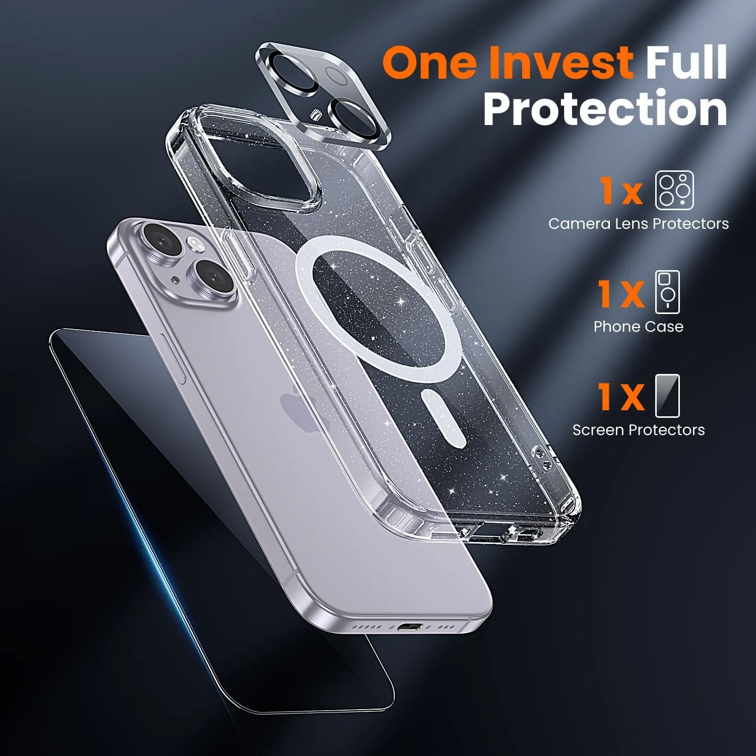 toushion 3 in 1 for iPhone 14 Case Clear Glitter