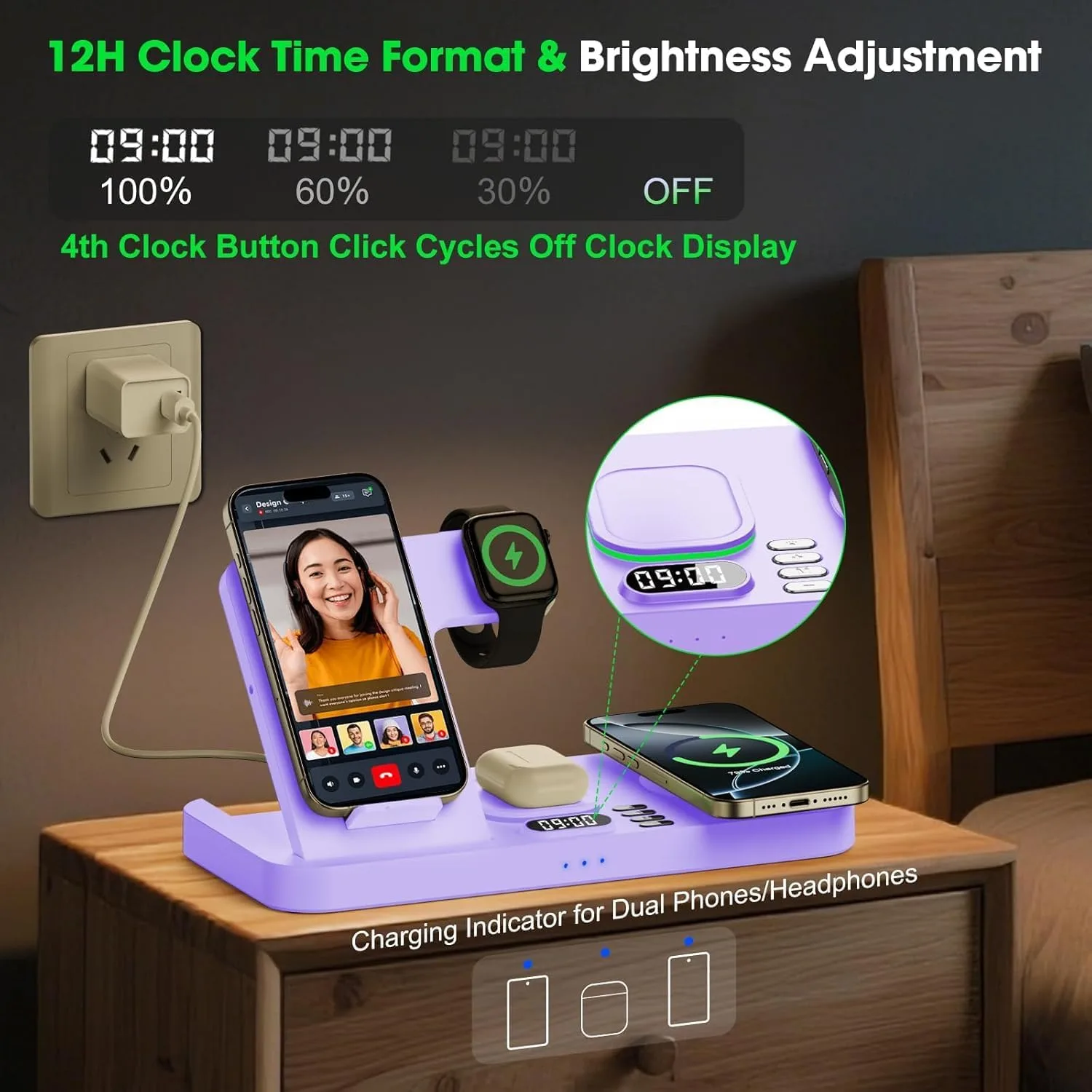 Dual Phone Foldable Wireless Charging Station for Apple, Couple&Family Use