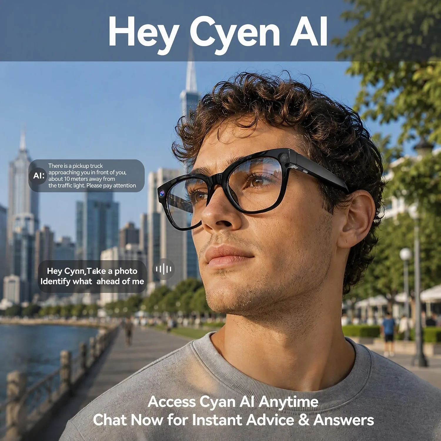 AI Smart Glasses with Camera, 8MP HD Bluetooth Camera Glasses for Women&Men