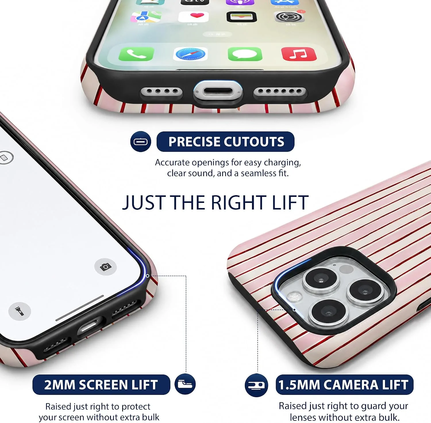 Magnetic for iPhone 15 Pro Max Phone Case, Pink & White Striped
