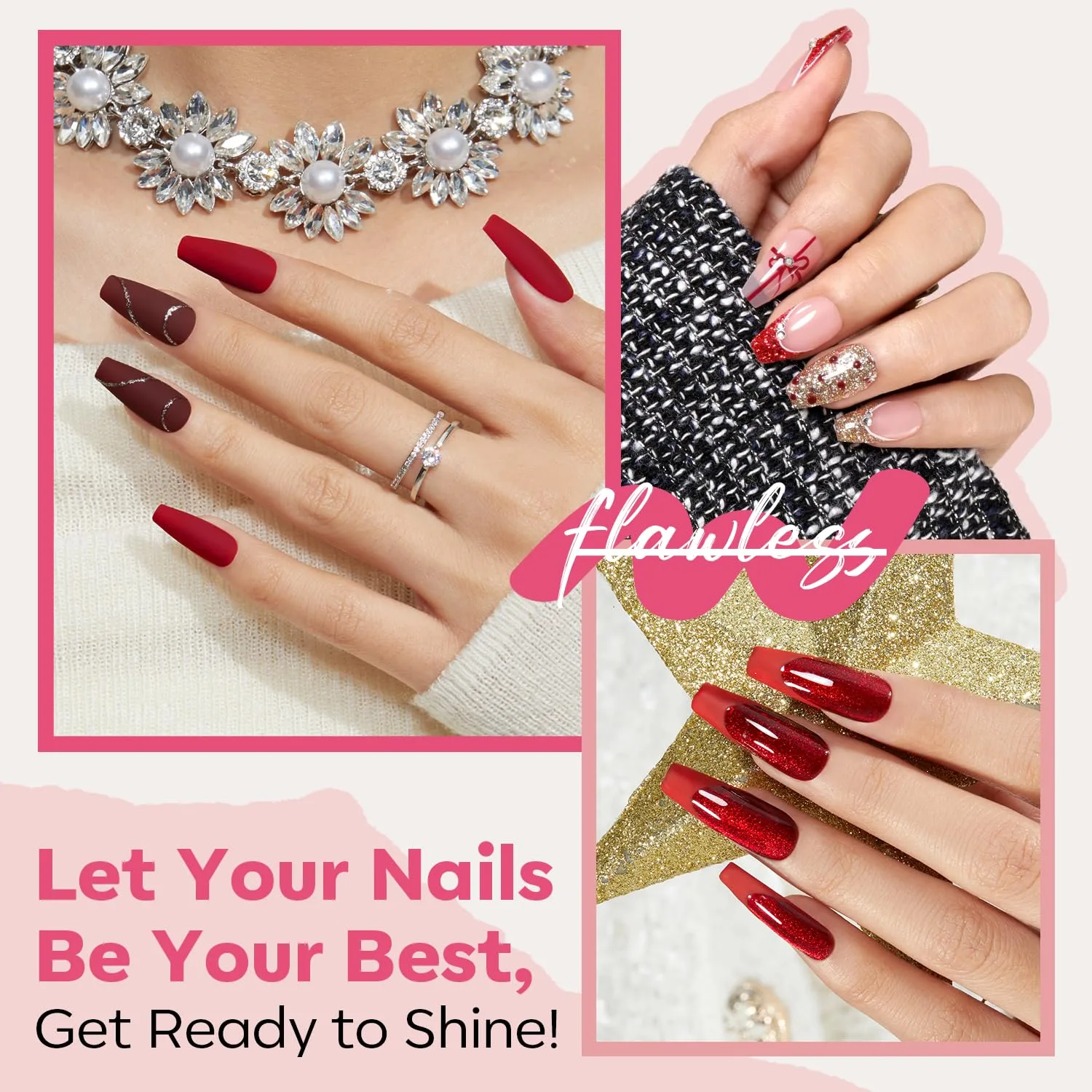 modelones Quick Dry Nail Polish Set, 6 Colors Red Nude Gold Glitter