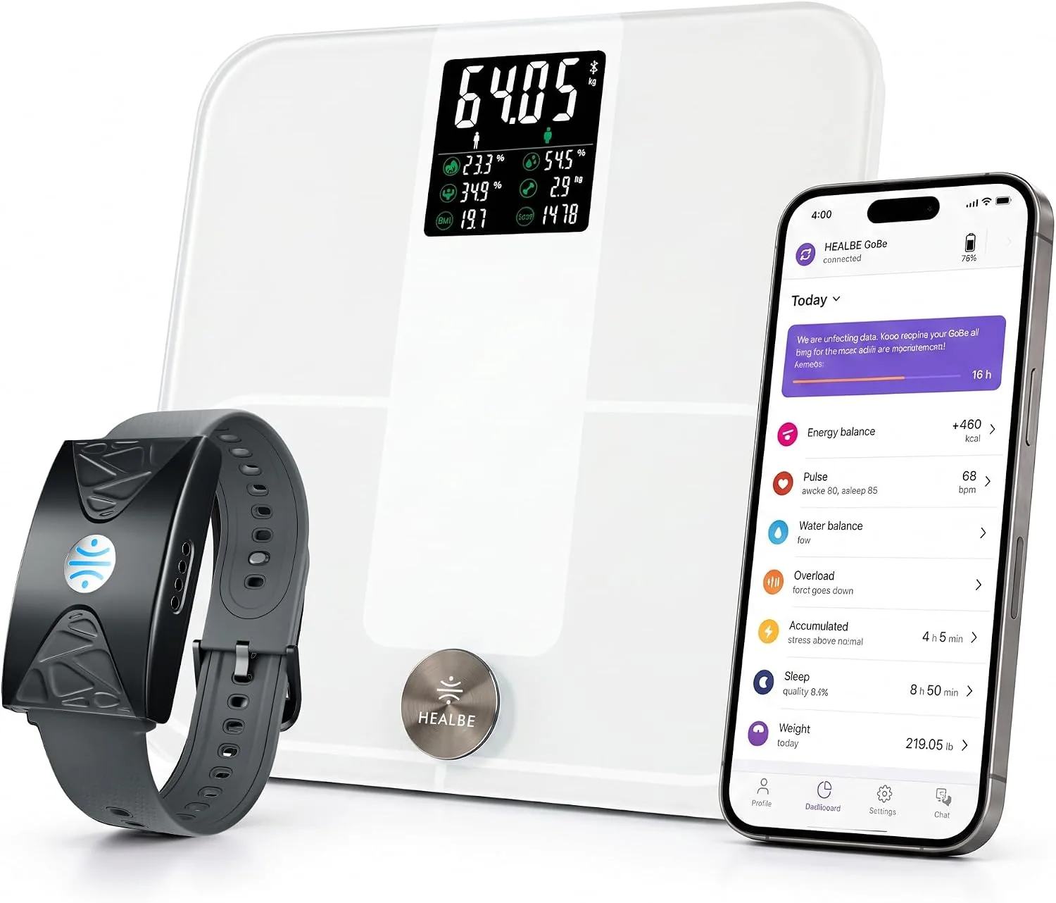 HEALBE Start Control 2 Kit: Automatic Calorie Intake Smart Band HEALBE GoBe U (Grey) & Smart Floor Scales HEALBE Scale with Body Composition Analysis (White)