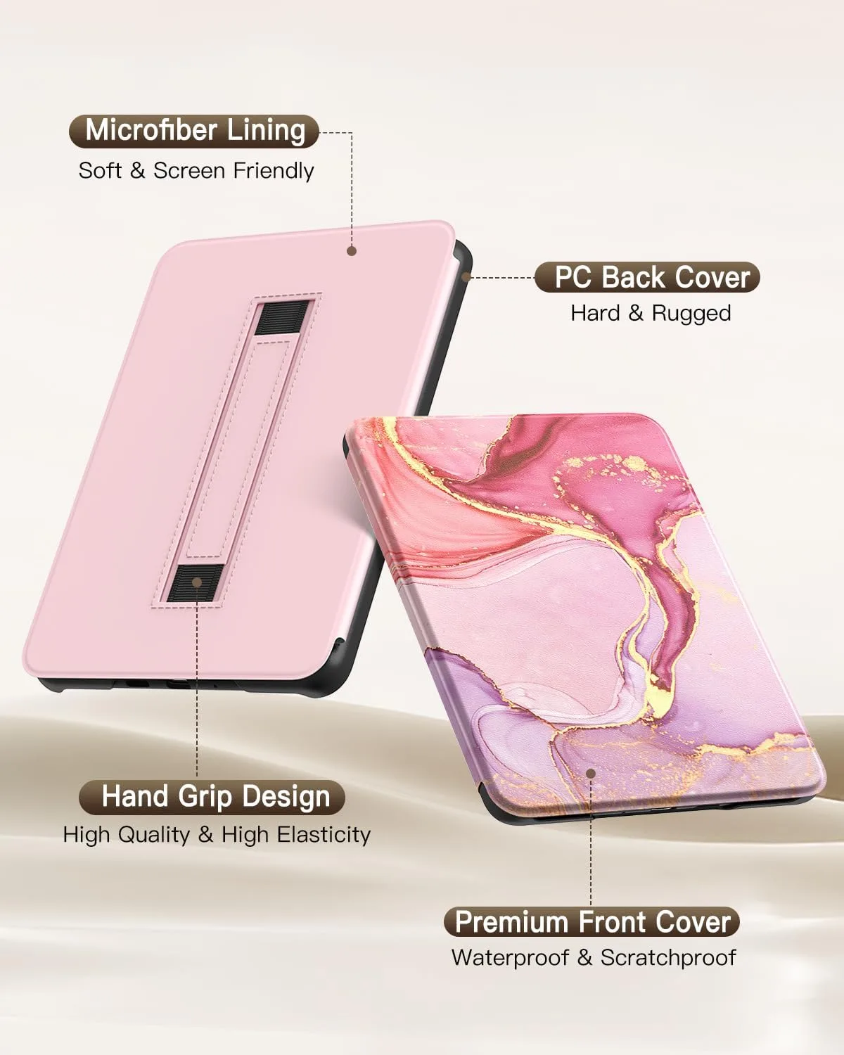 MoKo Case for 7" Kindle Paperwhite 12th Gen 2024, Light Pink Gold Marble