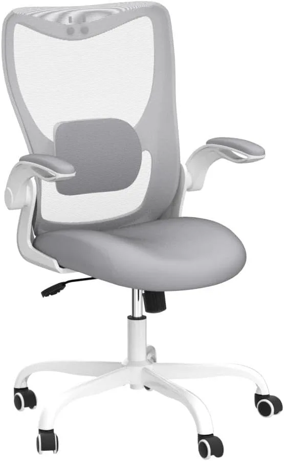 MUXX.STIL Office Chair, Ergonomic Desk Chair with Adjustable Lumbar Support and Flip up Armrest, Breathable Mesh Computer Chair for Home Office, Gray