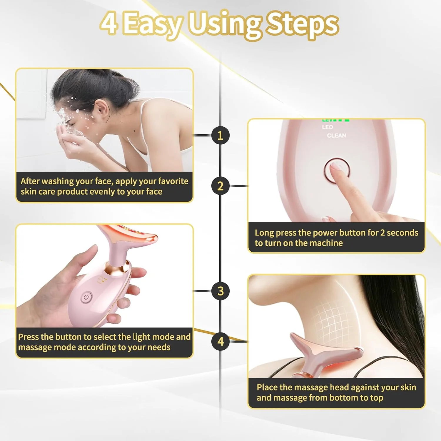 Face Light Therapy Device, Based on Triple Action LED, Thermal, and Vibration Technologies, Face and Neck Beauty Device with 7 Color LED for Home Use, Improve Skin(Glossy Pink)