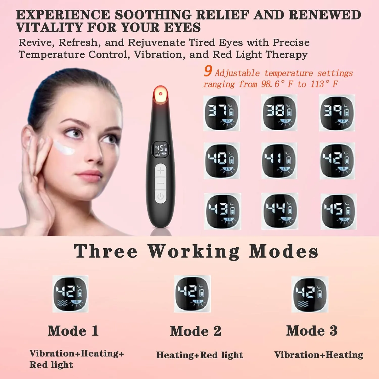 Heated Eye Wand, 3-in-1 Vibrating Eye Lift Wand, Black
