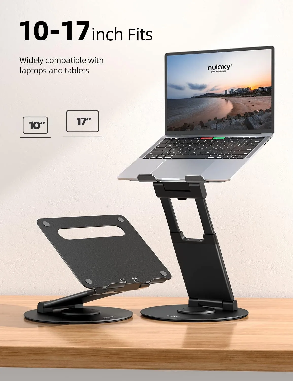 Nulaxy 18" Height Telescopic 360 Rotating Aluminum Laptop Stand Desk, Black